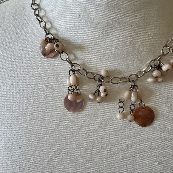 Silver Tone Chain Pink Abalone Shell Necklace Womens Jewelry Damaged - Picture 2 of 8